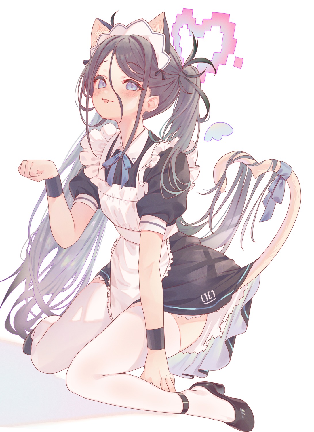 animal_ears, blue_archive, halo, maid, nekomimi, skirt_lift, tail, tendou_aris