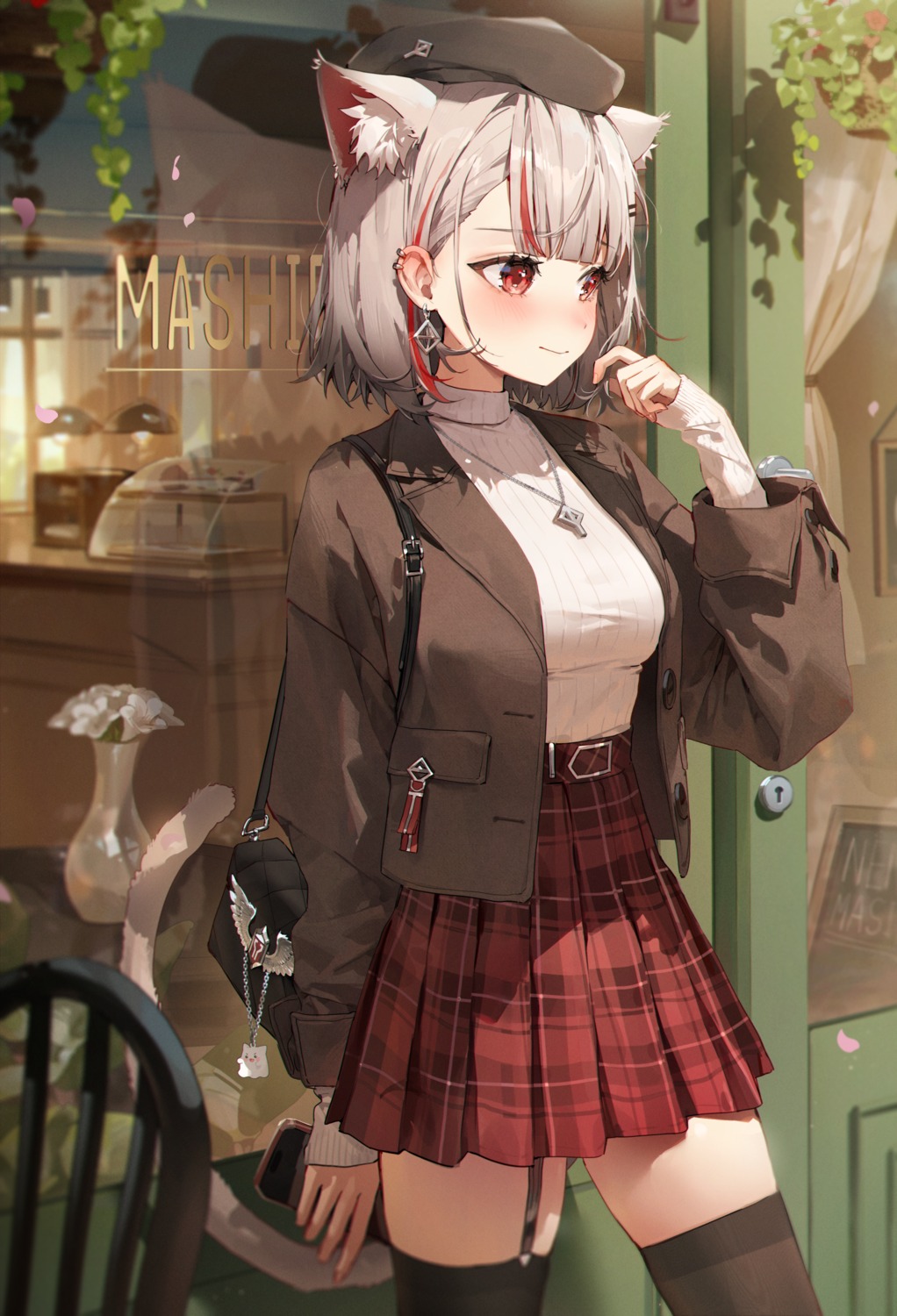 animal_ears, nekomimi, neneko_mashiro, stellive, stockings, sweater, tail, thighhighs