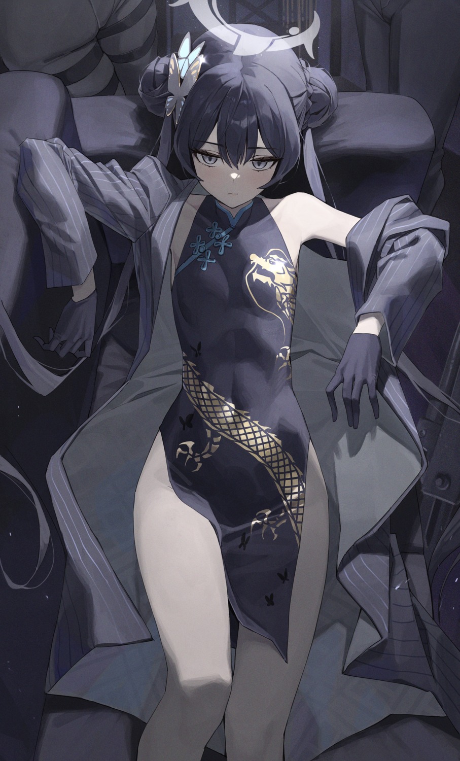 blue_archive, chinadress, gun, halo, netural, no_bra, nopan, ryuuge_kisaki