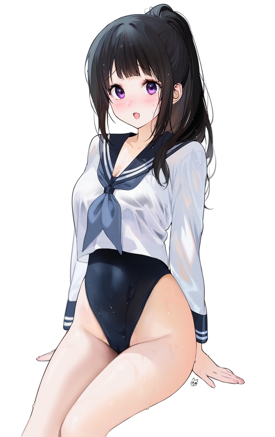 chitanda_eru, cleavage, hyouka, mery_(yangmalgage), see_through, seifuku, swimsuits, wet
