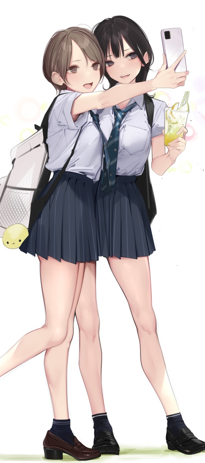 ama_mitsuki, heels, seifuku, selfie, yuri