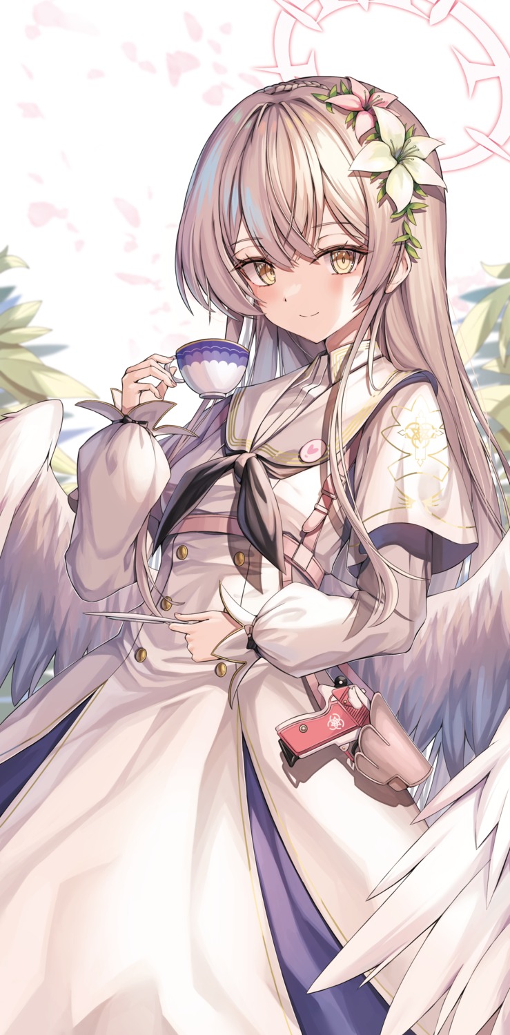 alter_(kxk7357), angel, blue_archive, gun, kirifuji_nagisa, seifuku, wings