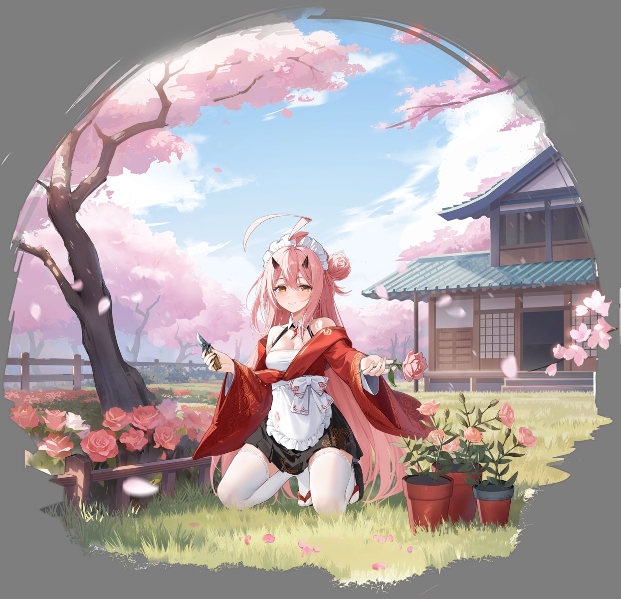 azur_lane, horns, ikazuchi_(azur_lane), maid, tagme, thighhighs, transparent_png, wa_maid