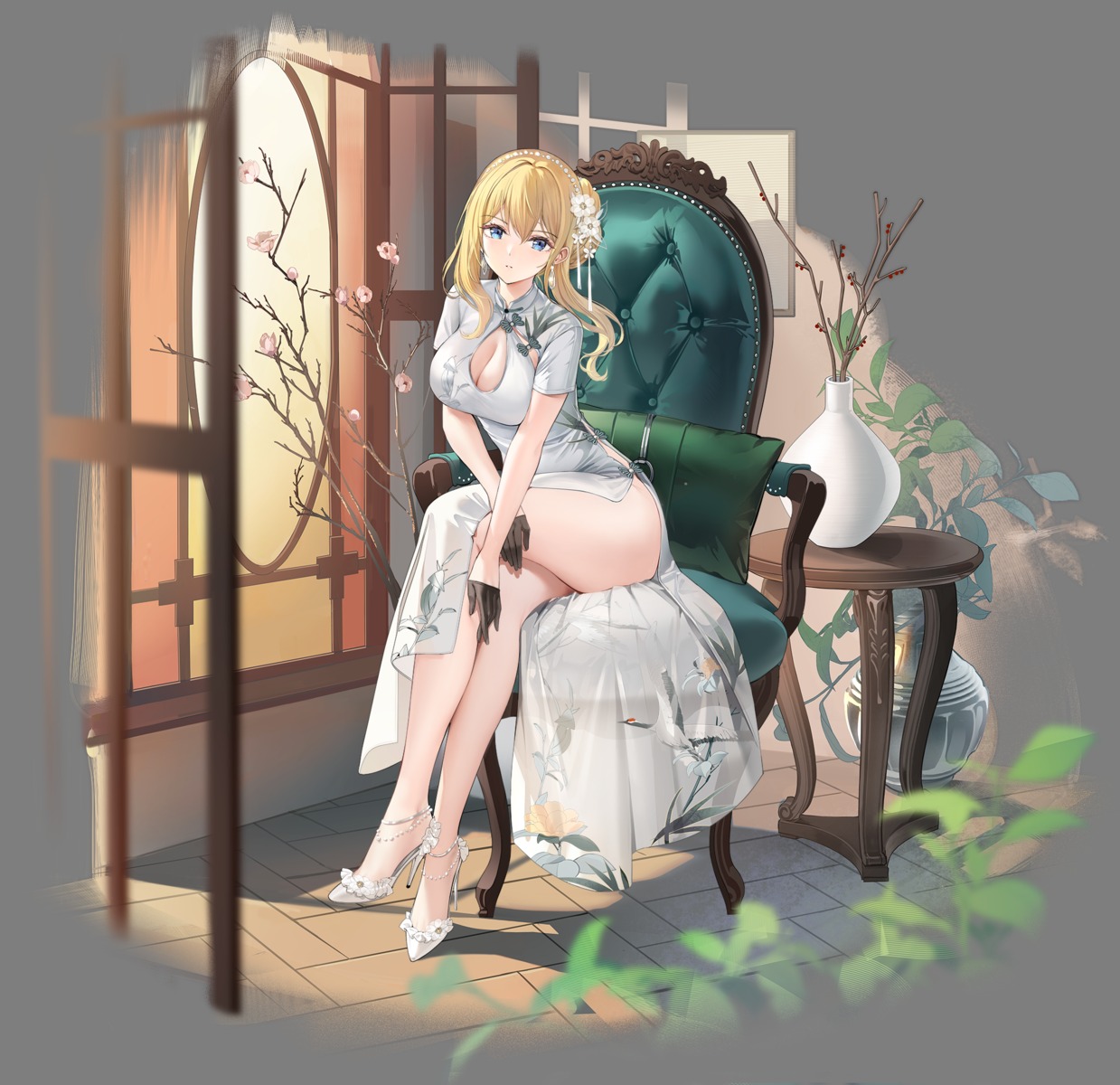 azur_lane, chinadress, cleavage, heels, renown_(azur_lane), see_through, tagme, transparent_png