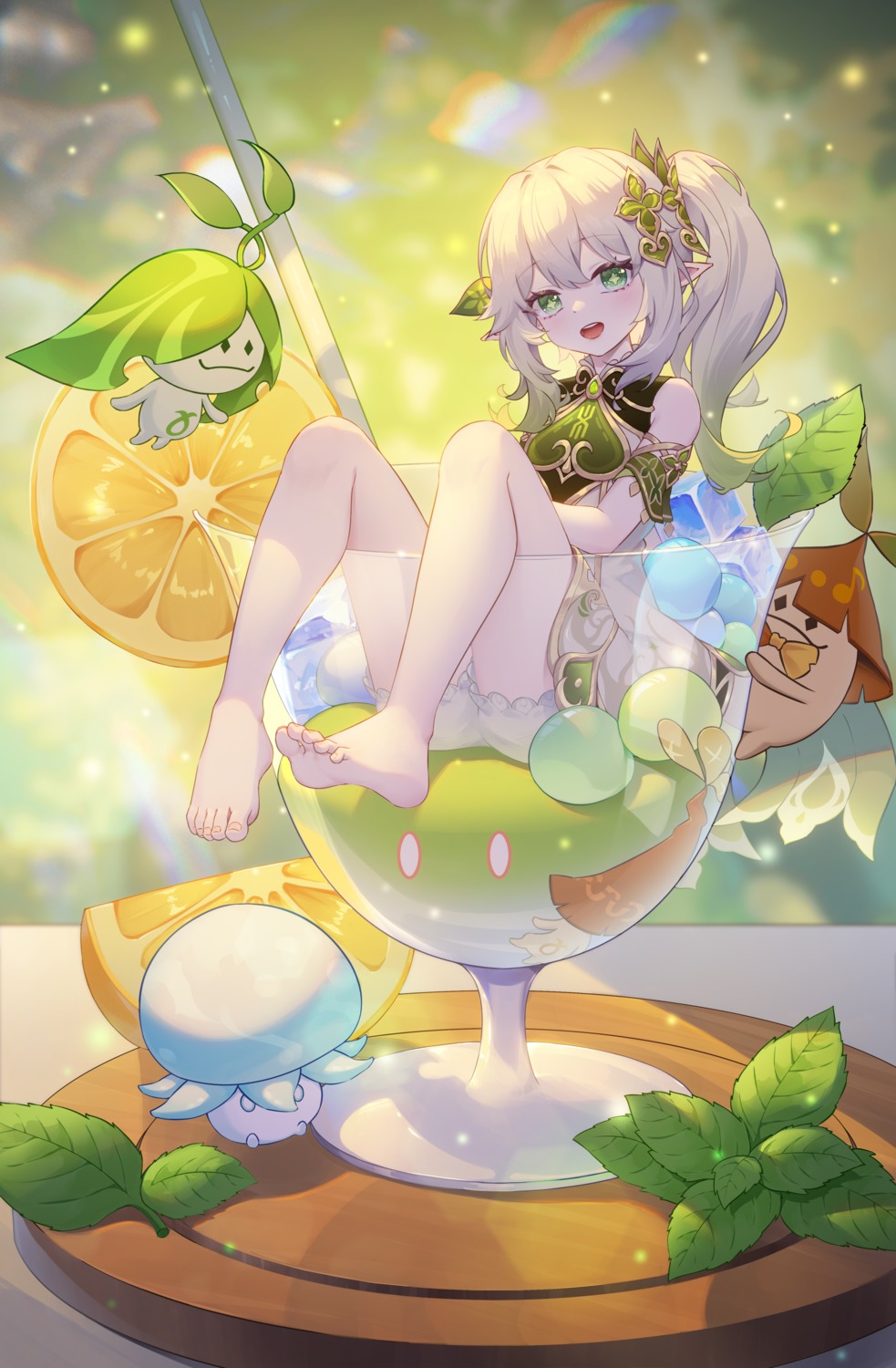 bloomers, dress, feet, genshin_impact, heiyizhushenxia, nahida, pointy_ears, skirt_lift
