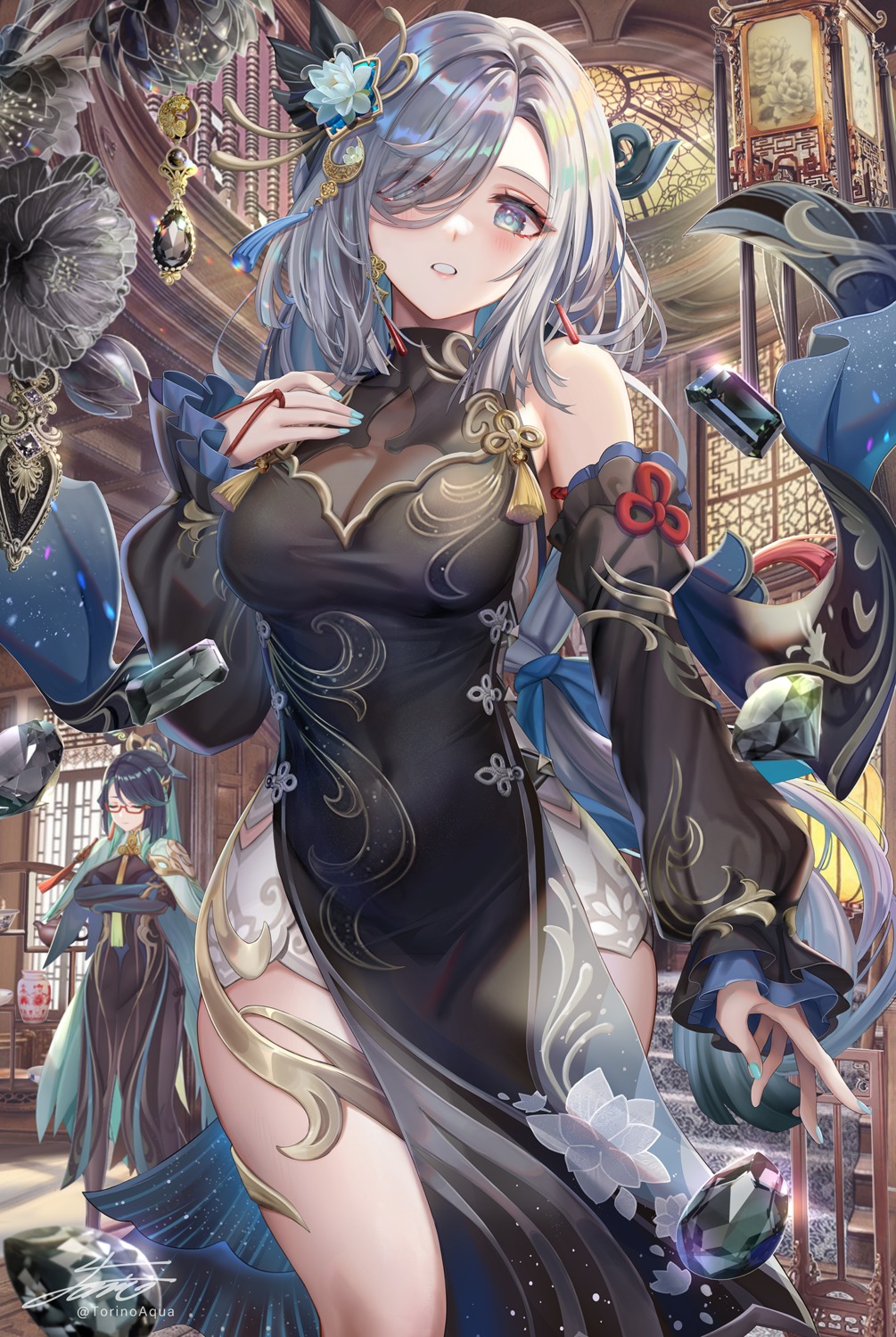 asian_clothes, chinadress, genshin_impact, megane, shenhe, torino_akua, xianyun