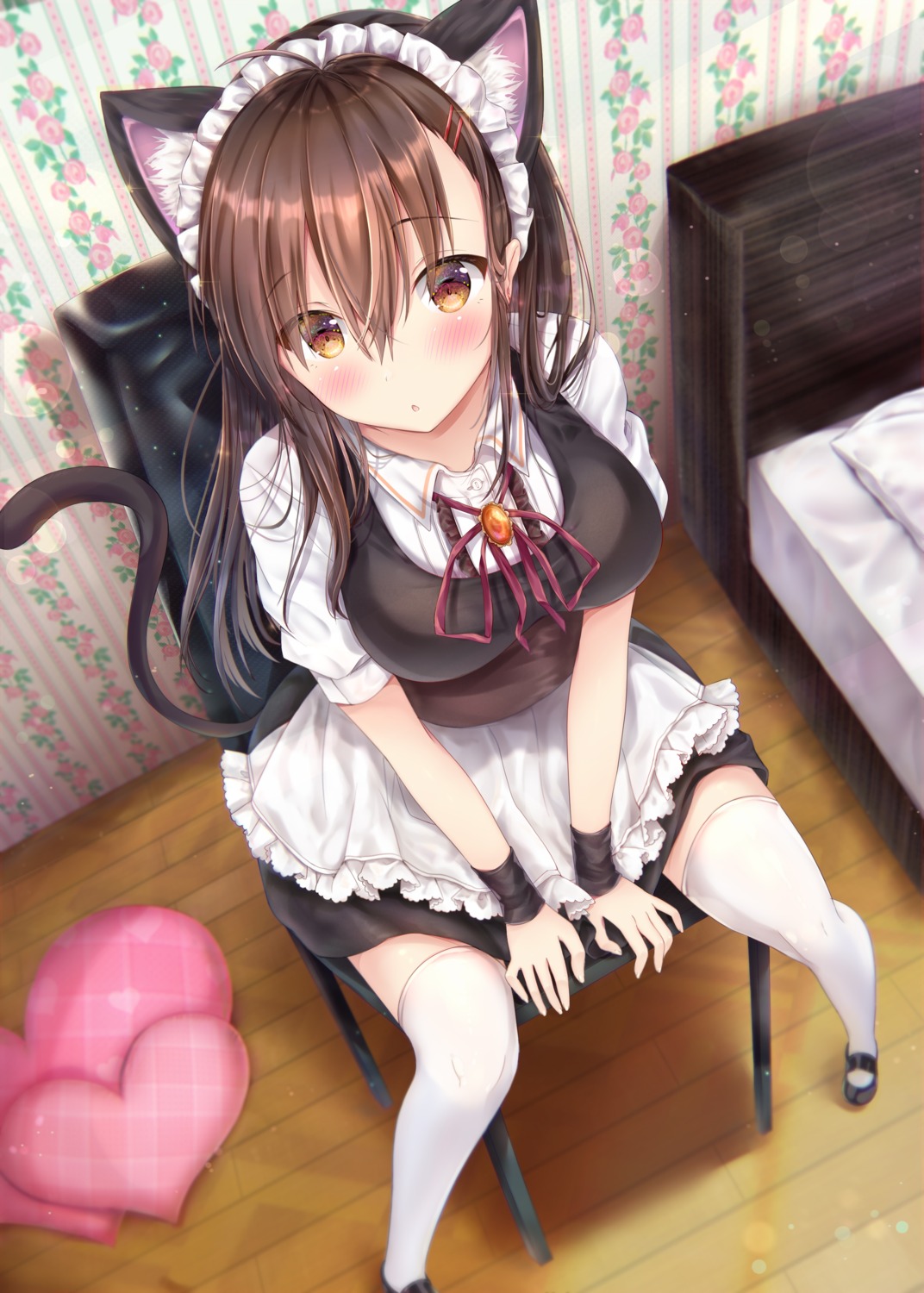 animal_ears, maid, maruma_(maruma_gic), nekomimi, tail, thighhighs