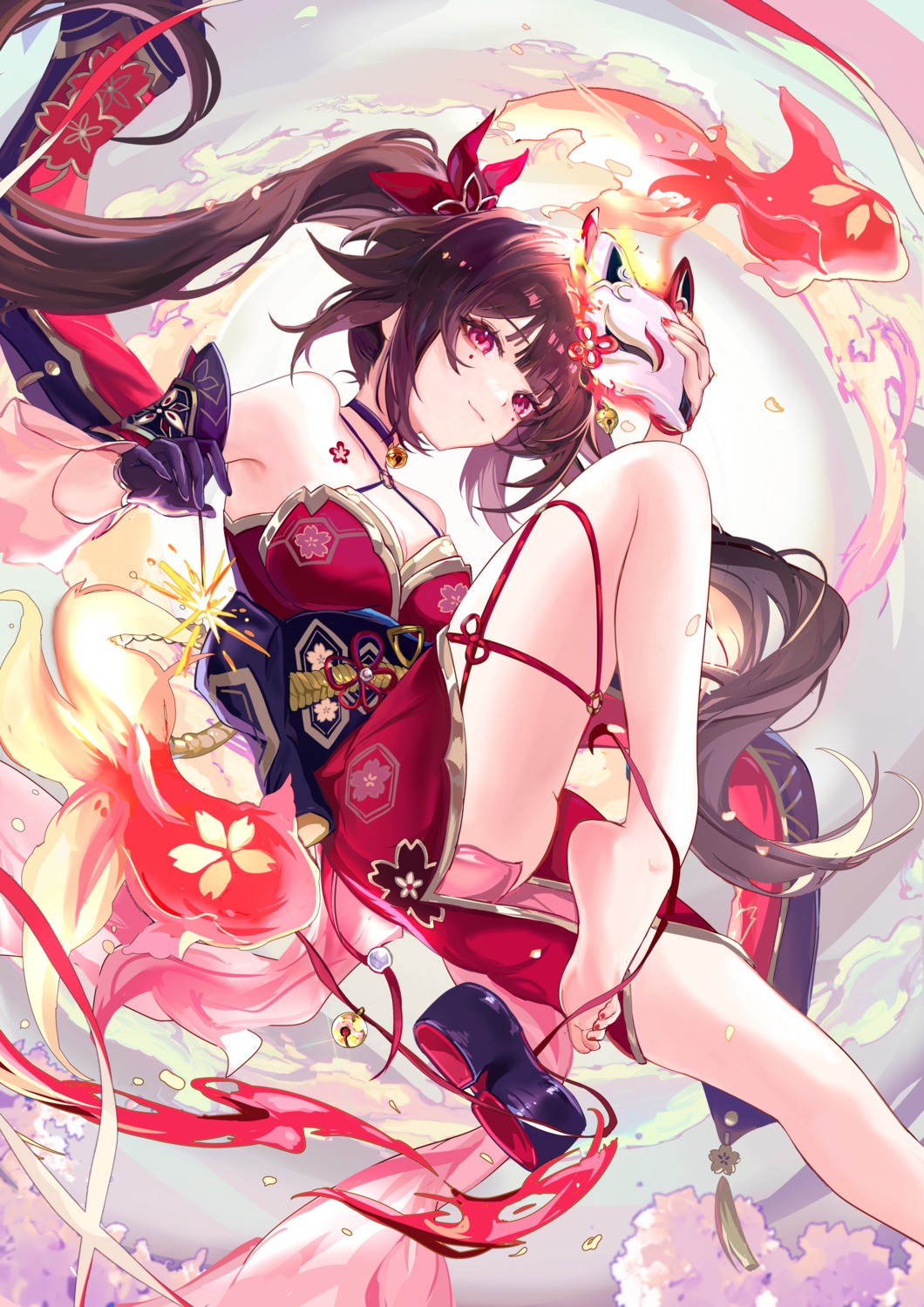 garter, honkai:_star_rail, japanese_clothes, no_bra, sparkle, tattoo, vardan