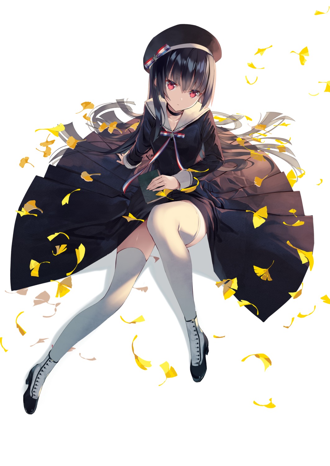 heels, seifuku, skirt_lift, thighhighs, yusano