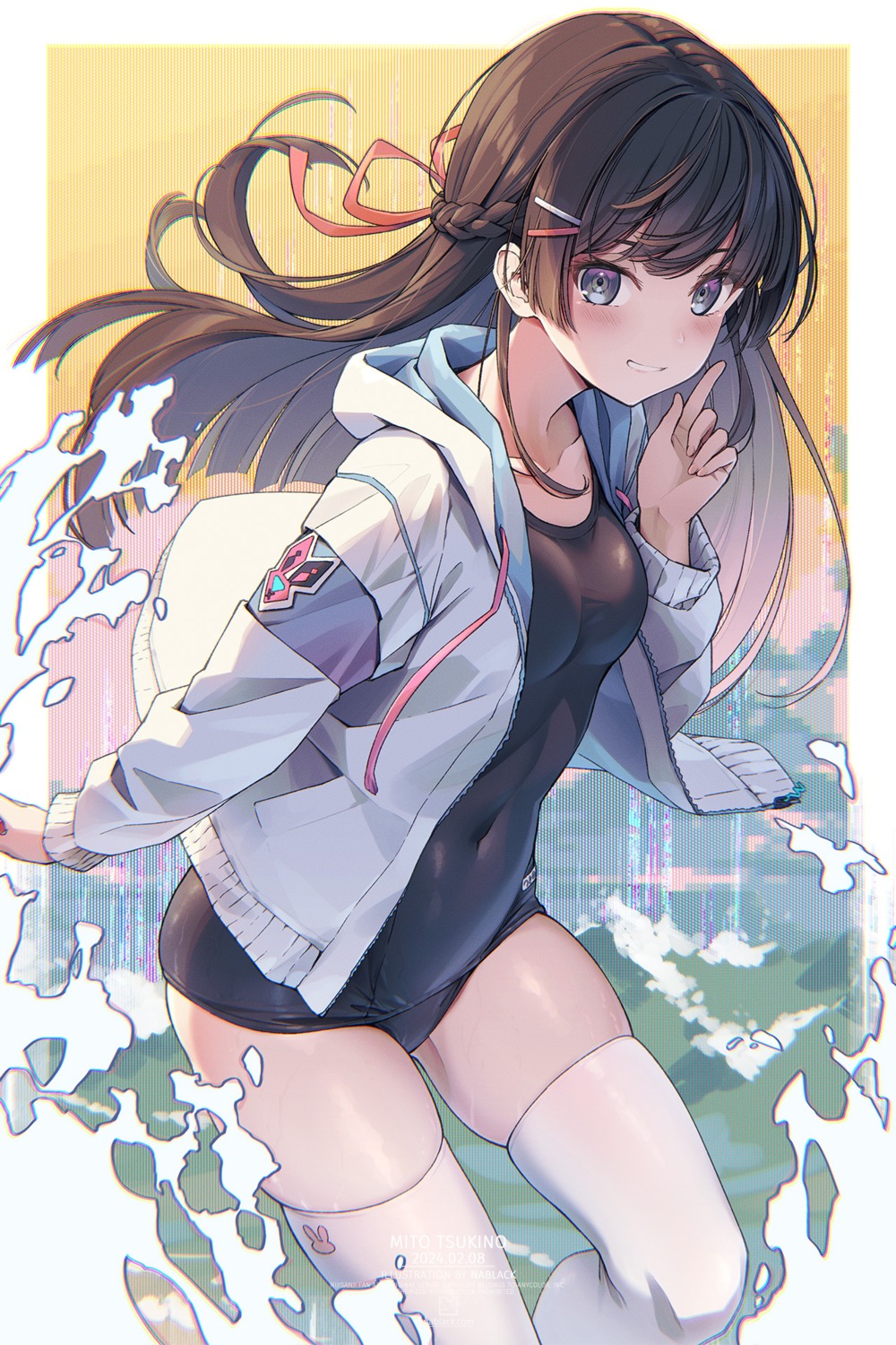 nablack, nijisanji, school_swimsuit, swimsuits, thighhighs, tsukino_mito