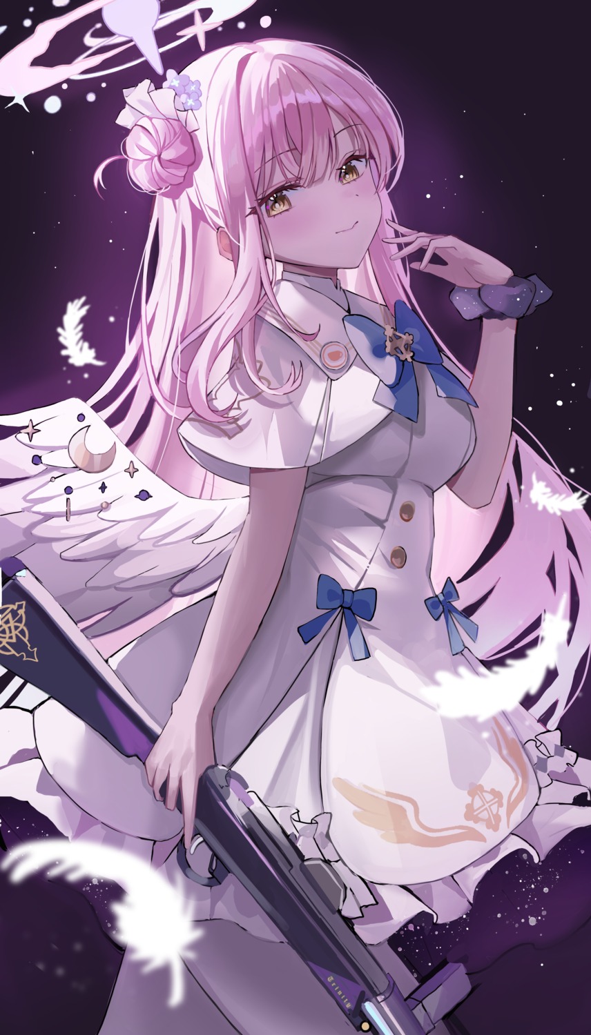 angel, blue_archive, dress, gun, misono_mika, pantyhose, ri_yonn, wings