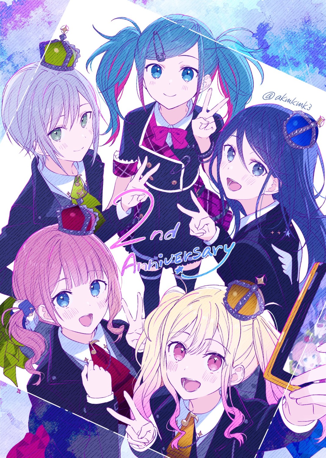 akamoku, hatsune_miku, hinomori_shiho, hoshino_ichika_(project_sekai), mochizuki_honami, project_sekai, selfie, tenma_saki
