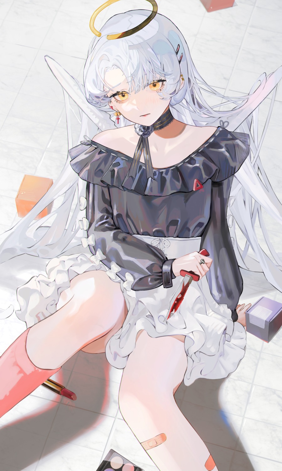 angel, bandaid, blood, parai0, weapon, wings