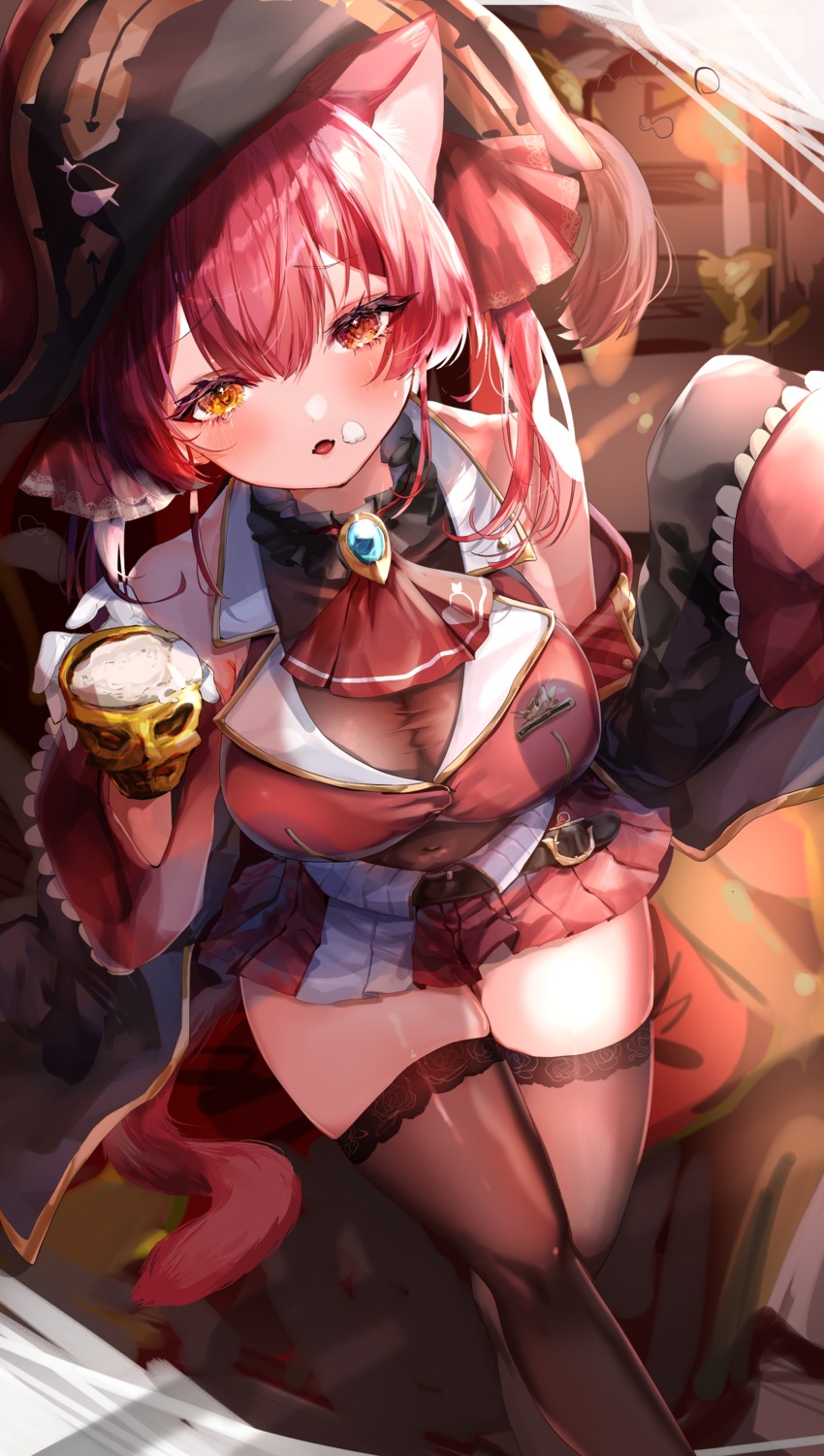 animal_ears, heterochromia, hololive, houshou_marine, momongapoketto, nekomimi, pirate, tail
