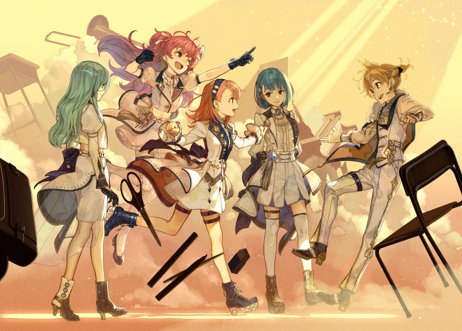 garter, hanasato_minori, heels, hidari, hinomori_shizuku, kagamine_len, kiritani_haruka, momoi_airi