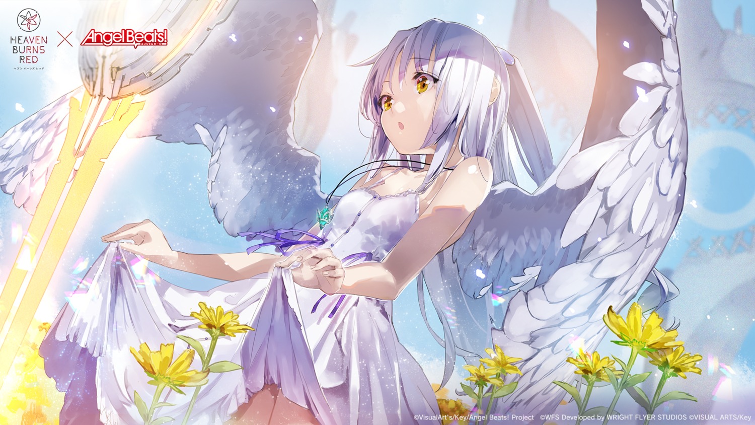 angel_beats!, dress, heaven_burns_red, skirt_lift, summer_dress, tachibana_kanade, wallpaper, wings