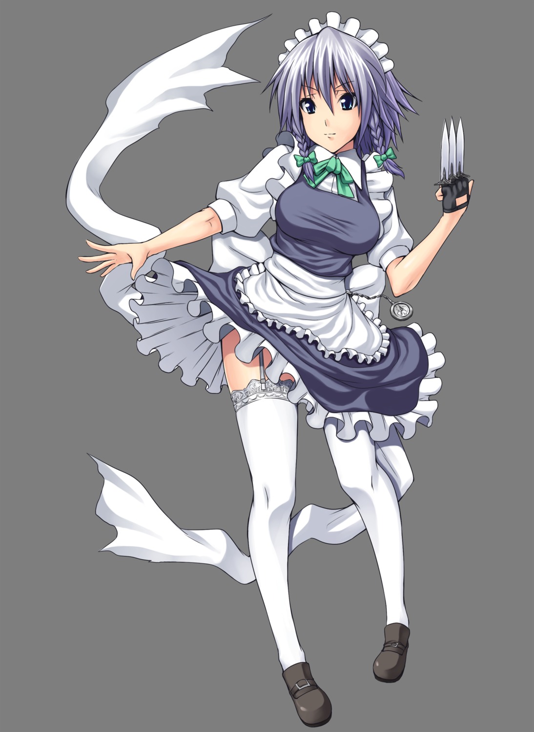 garter_belt, izayoi_sakuya, maid, somejima, stockings, thighhighs, touhou, transparent_png