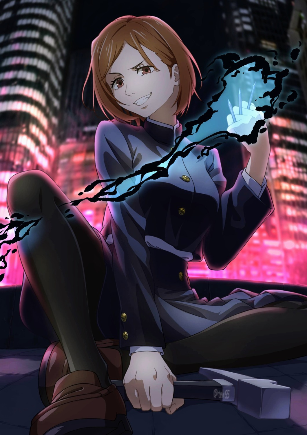 girugiru_(tektonics6588), jujutsu_kaisen, kugisaki_nobara, pantyhose, uniform, weapon