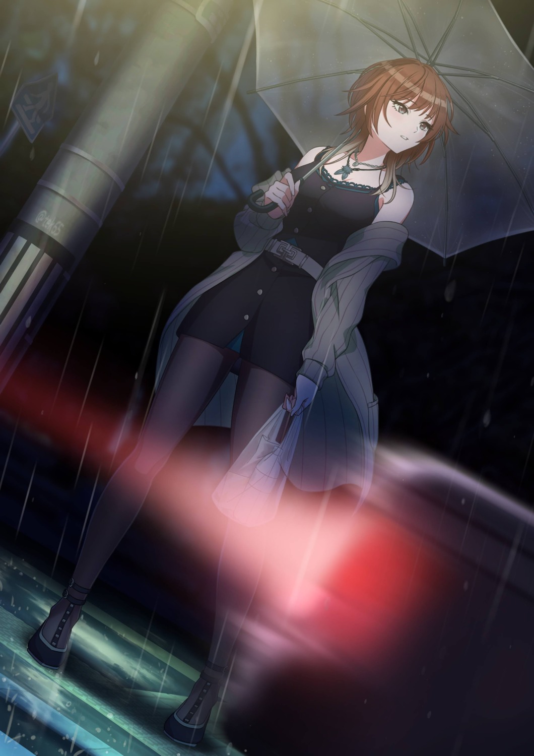 aketa_mikoto, girugiru_(tektonics6588), jpeg_artifacts, pantyhose, the_idolm@ster, the_idolm@ster_shiny_colors, umbrella