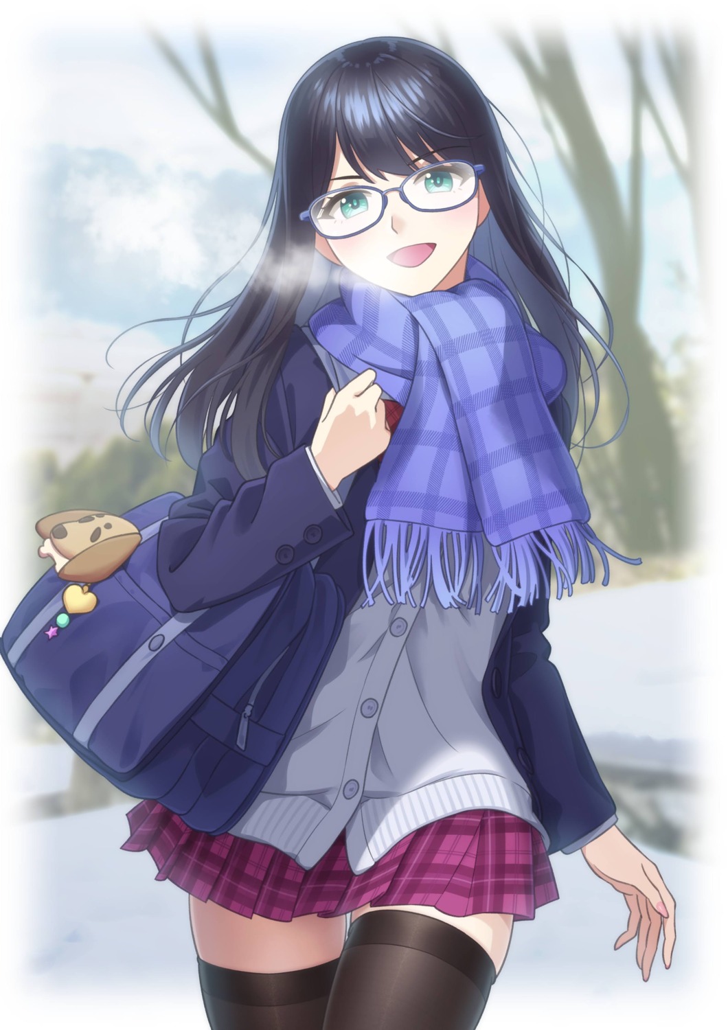 girugiru_(tektonics6588), megane, seifuku, sweater, thighhighs