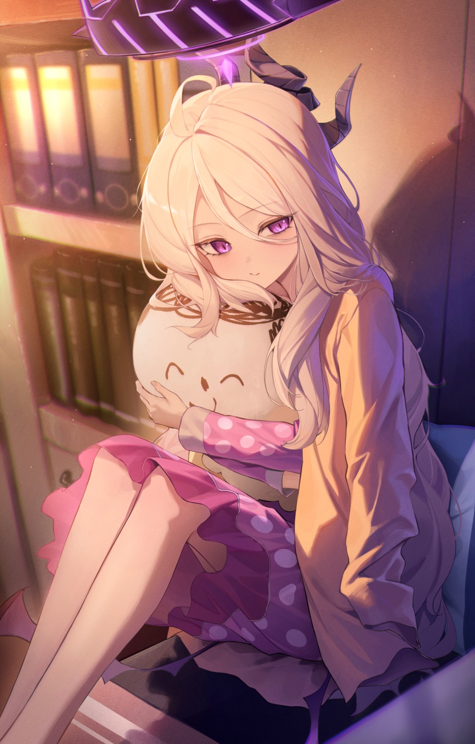 blue_archive, devil, halo, horns, pajama, sorasaki_hina, soy_chicken, wings