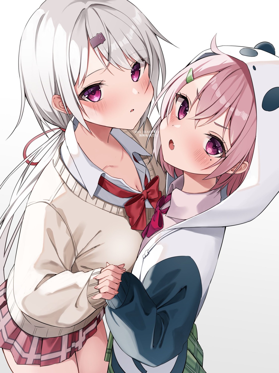 ia_1928, nijisanji, nijisanji_gamers, sasaki_saku, seifuku, shiina_yuika, sweater, symmetrical_docking