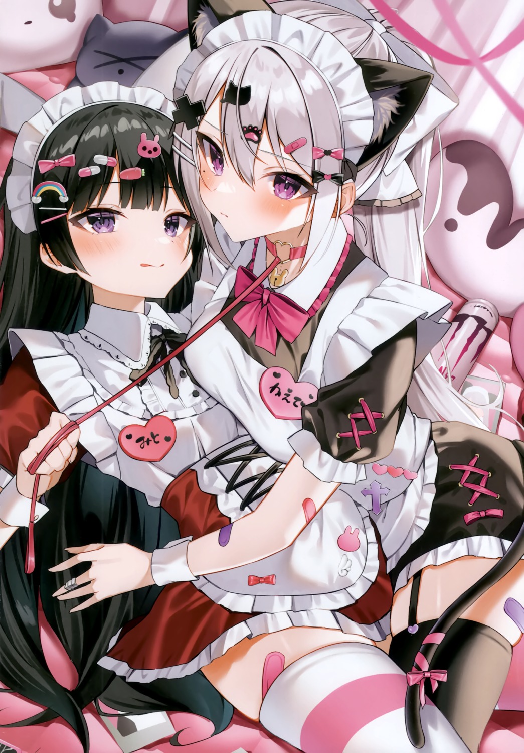 animal_ears, bandaid, higuchi_kaede, ia_1928, maid, nekomimi, nijisanji, stockings