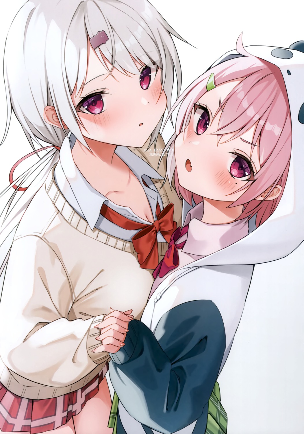 ia_1928, nijisanji, nijisanji_gamers, sasaki_saku, seifuku, shiina_yuika, sweater, symmetrical_docking