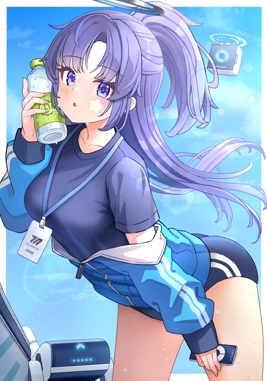 blue_archive, buruma, gym_uniform, halo, hayase_yuuka, nomio, tattoo