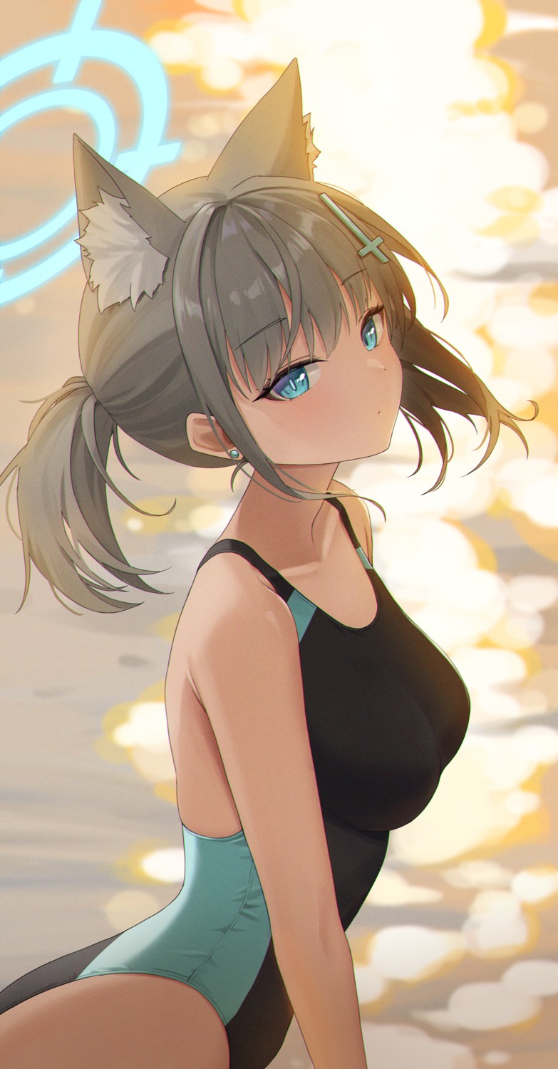 animal_ears, artist_revision, blue_archive, halo, nekomimi, rinrasetsu, sunaookami_shiroko, swimsuits
