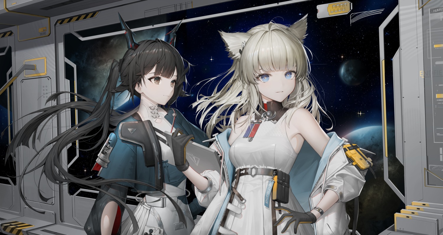 animal_ears, arknights, arknights:_endfield, artist_revision, chen_qianyu_(arknights), horns, nekomimi, perlica_(arknights)