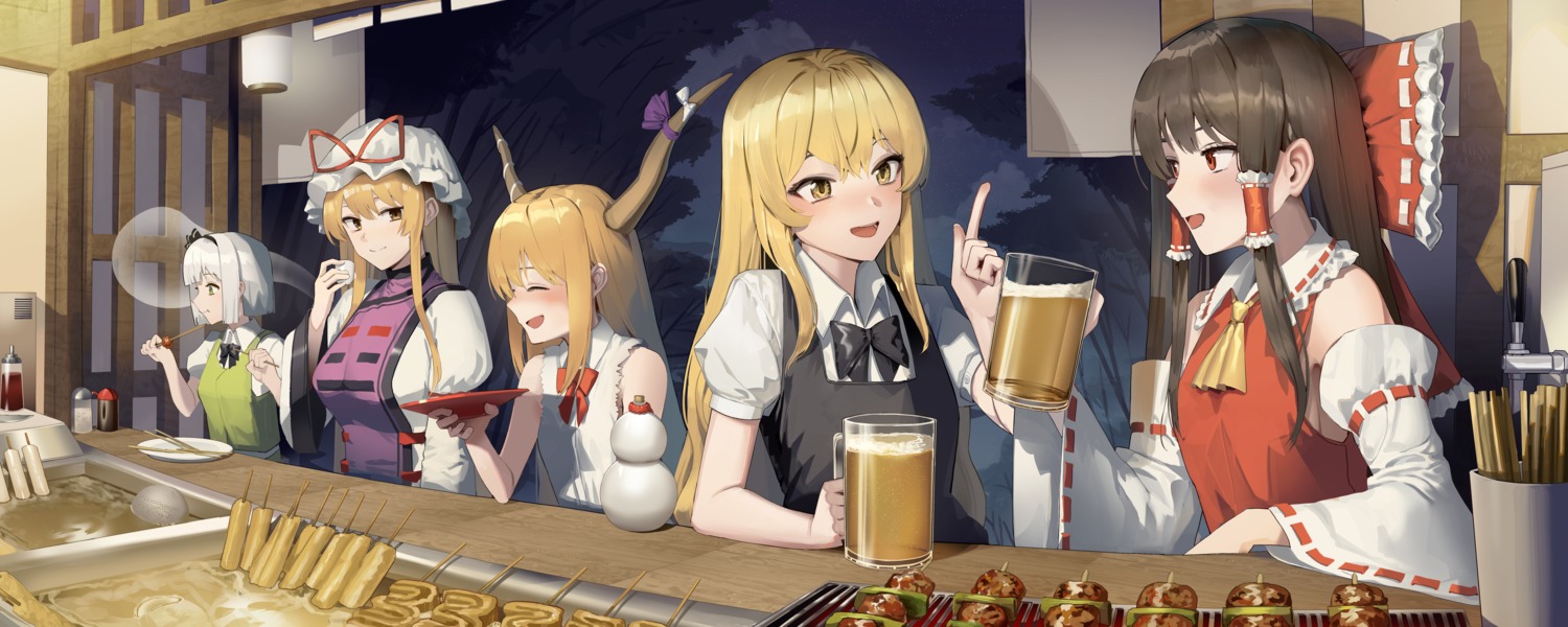 goback, hakurei_reimu, horns, ibuki_suika, kirisame_marisa, konpaku_youmu, miko, no_bra