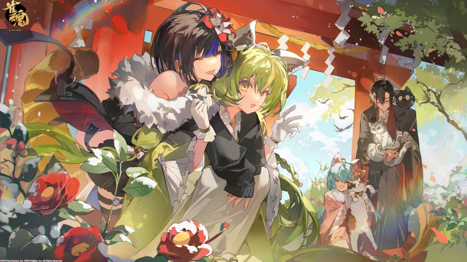animal_ears, garter, himekawa_hibiki, igarashi_haruna, kisaragi_ren_(majsoul), majsoul, megane, neko