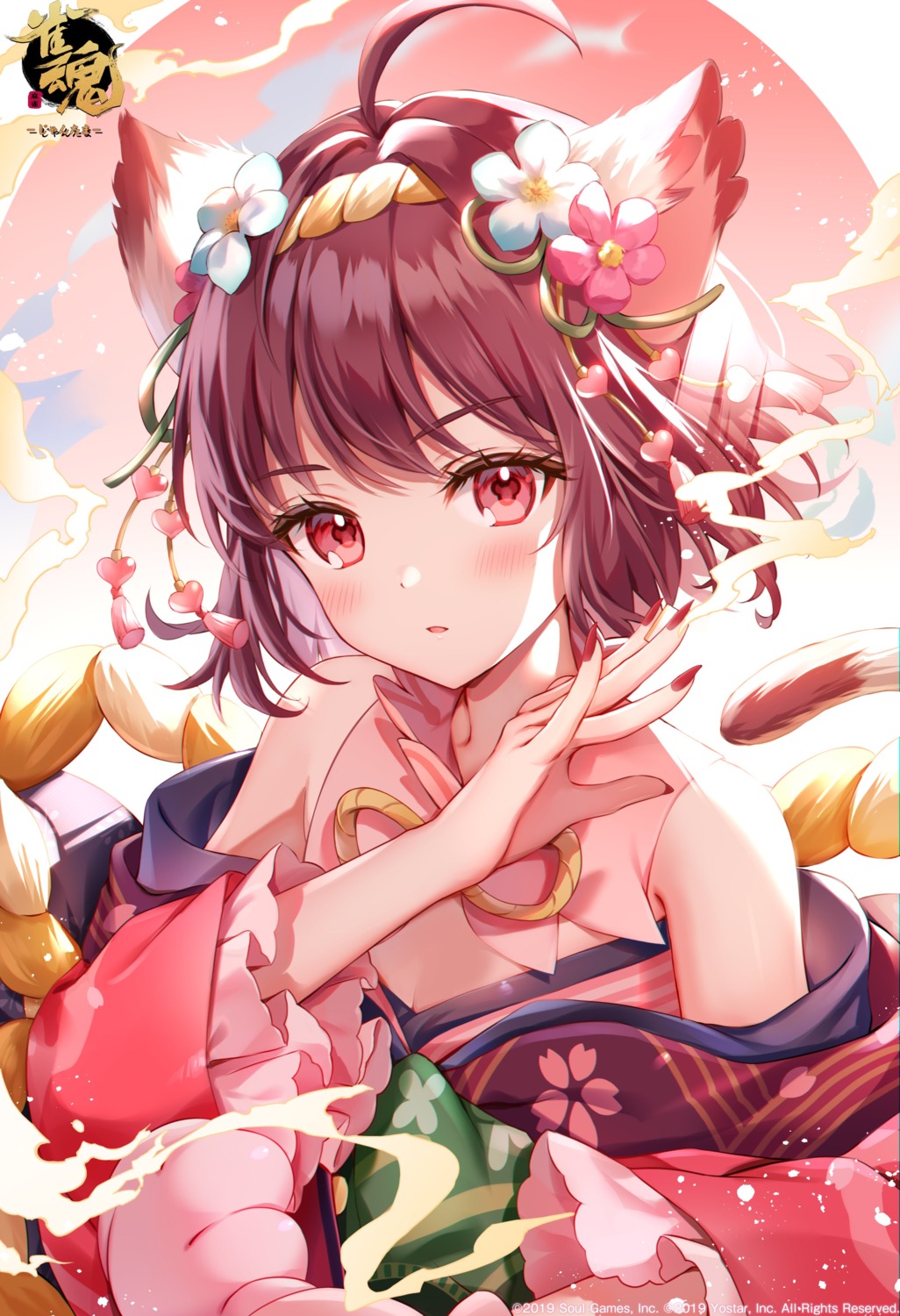 amaki_ruto, animal_ears, ichihime_(majsoul), japanese_clothes, majsoul, nekomimi, tail