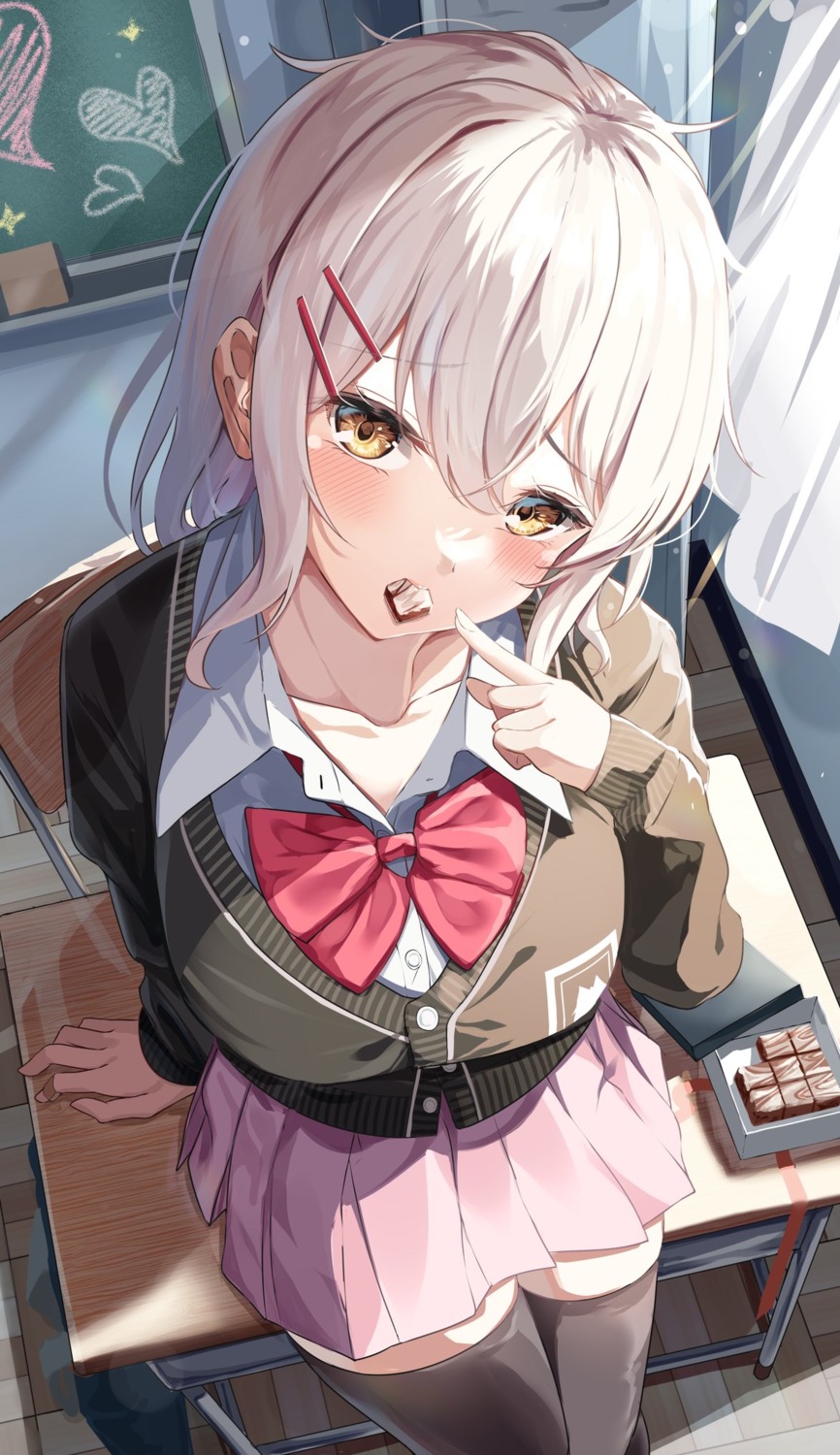 igayan, seifuku, sweater, thighhighs, valentine