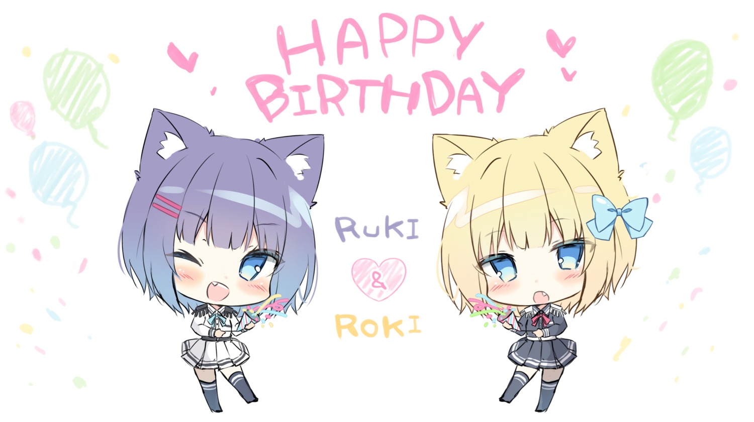 animal_ears, chibi, nekomimi, rukiroki_channel, saeki_sola, sasugano_roki, sasugano_ruki, thighhighs