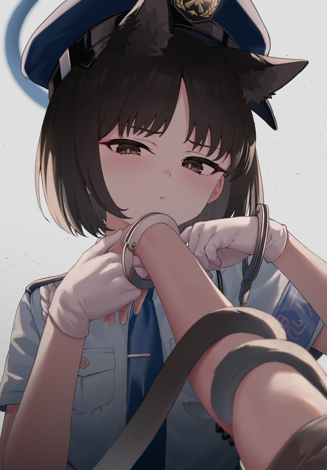 animal_ears, blue_archive, halo, kiryuu_kikyou, nekomimi, pizza_(artist), police_uniform, tail