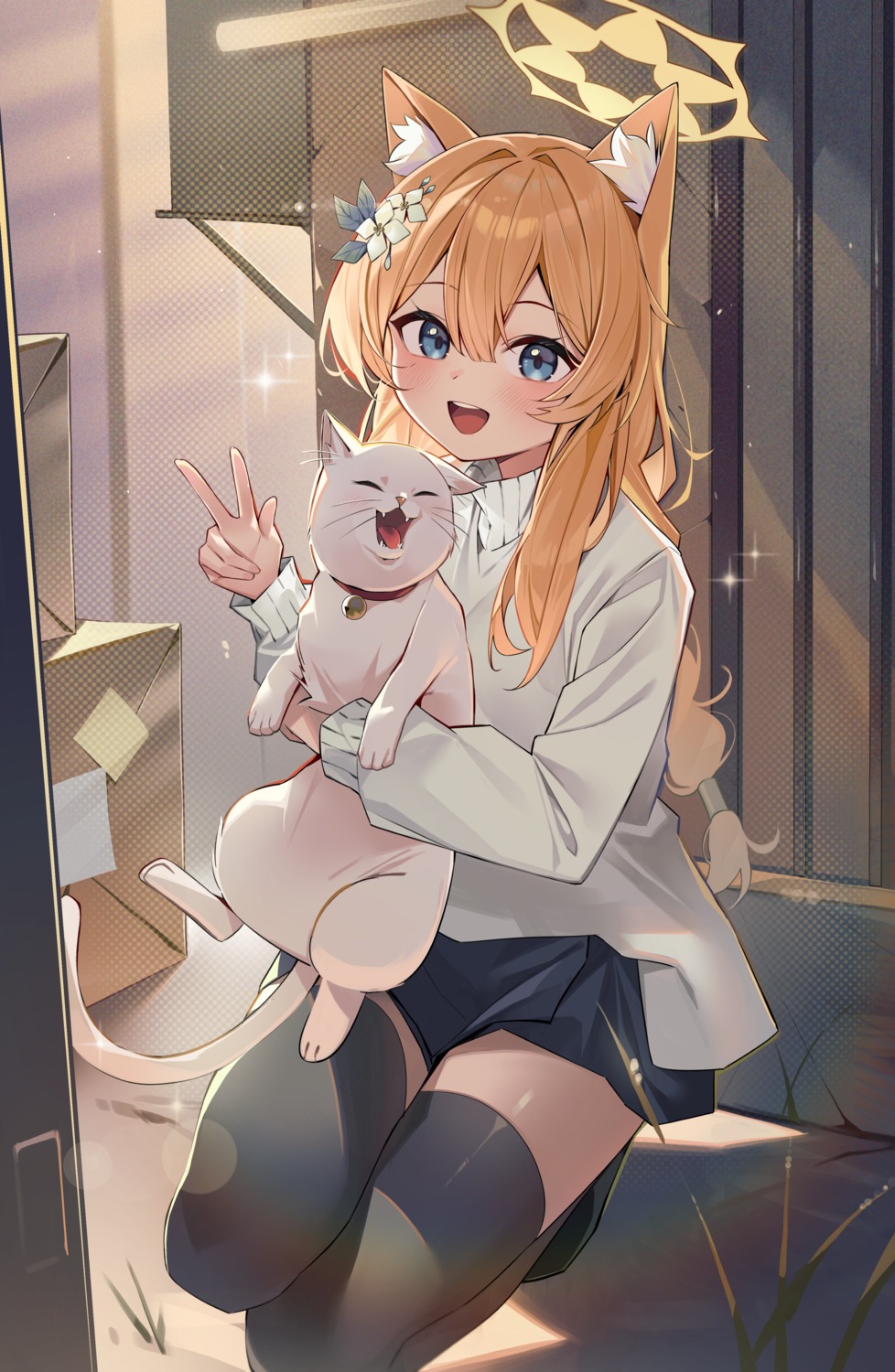 animal_ears, blue_archive, halo, iochi_mari, kurobi_(netisz), neko, nekomimi, sweater