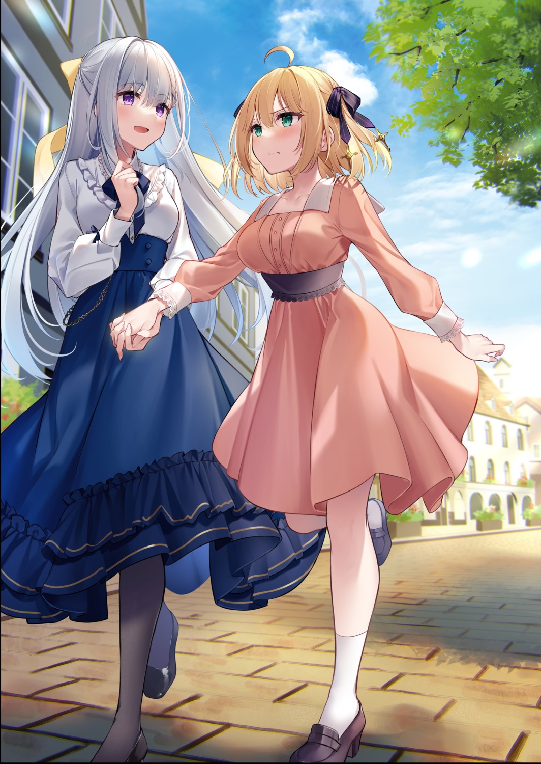 anisphia_wynn_palletia, dress, euphyllia_magenta, heels, kisaragi_yuri, pantyhose, tensei_oujo_to_tensai_reijou_no_mahou_kakumei, yuri