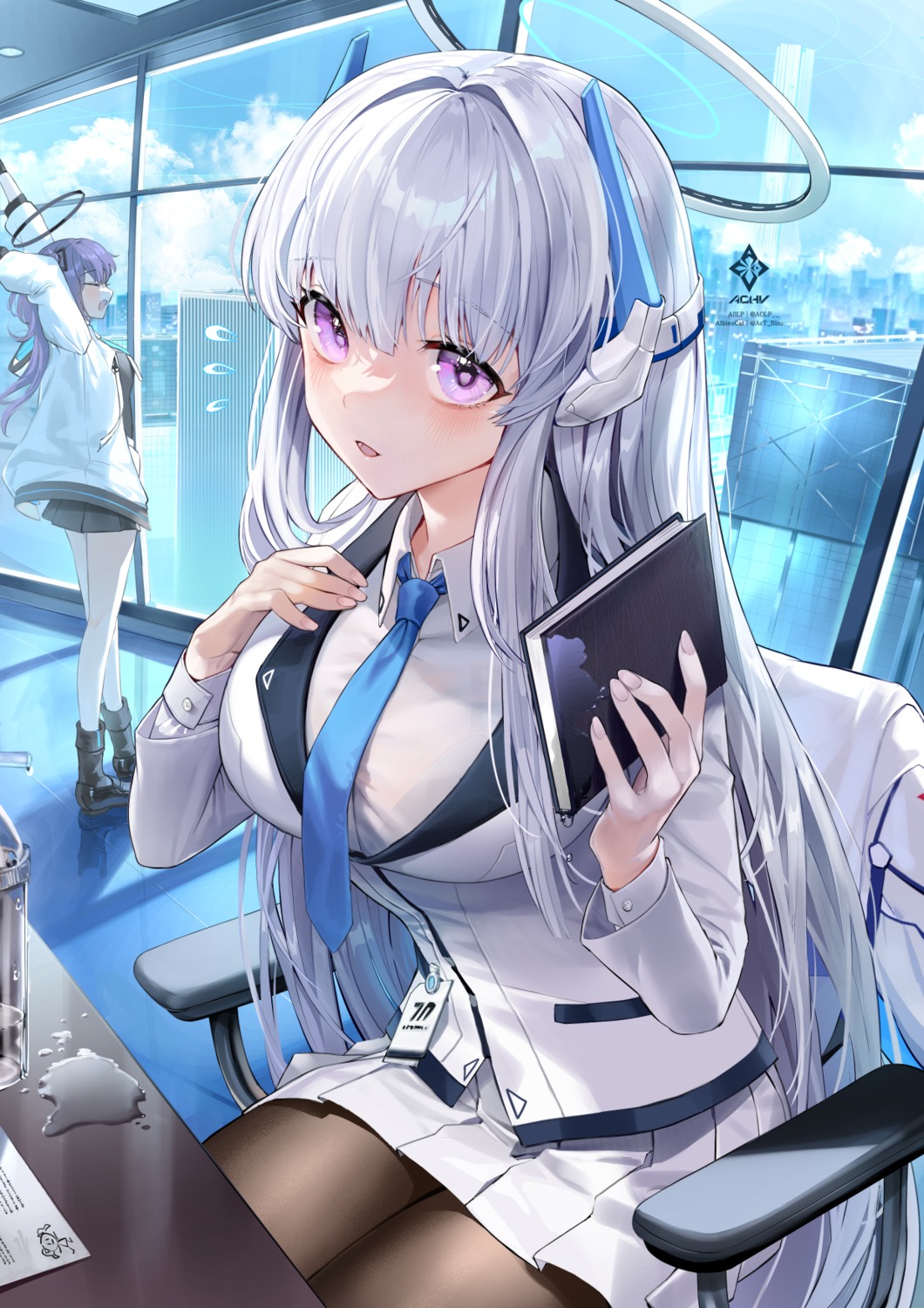 a0lp, blue_archive, halo, hayase_yuuka, pantyhose, seifuku, uniform, ushio_noa