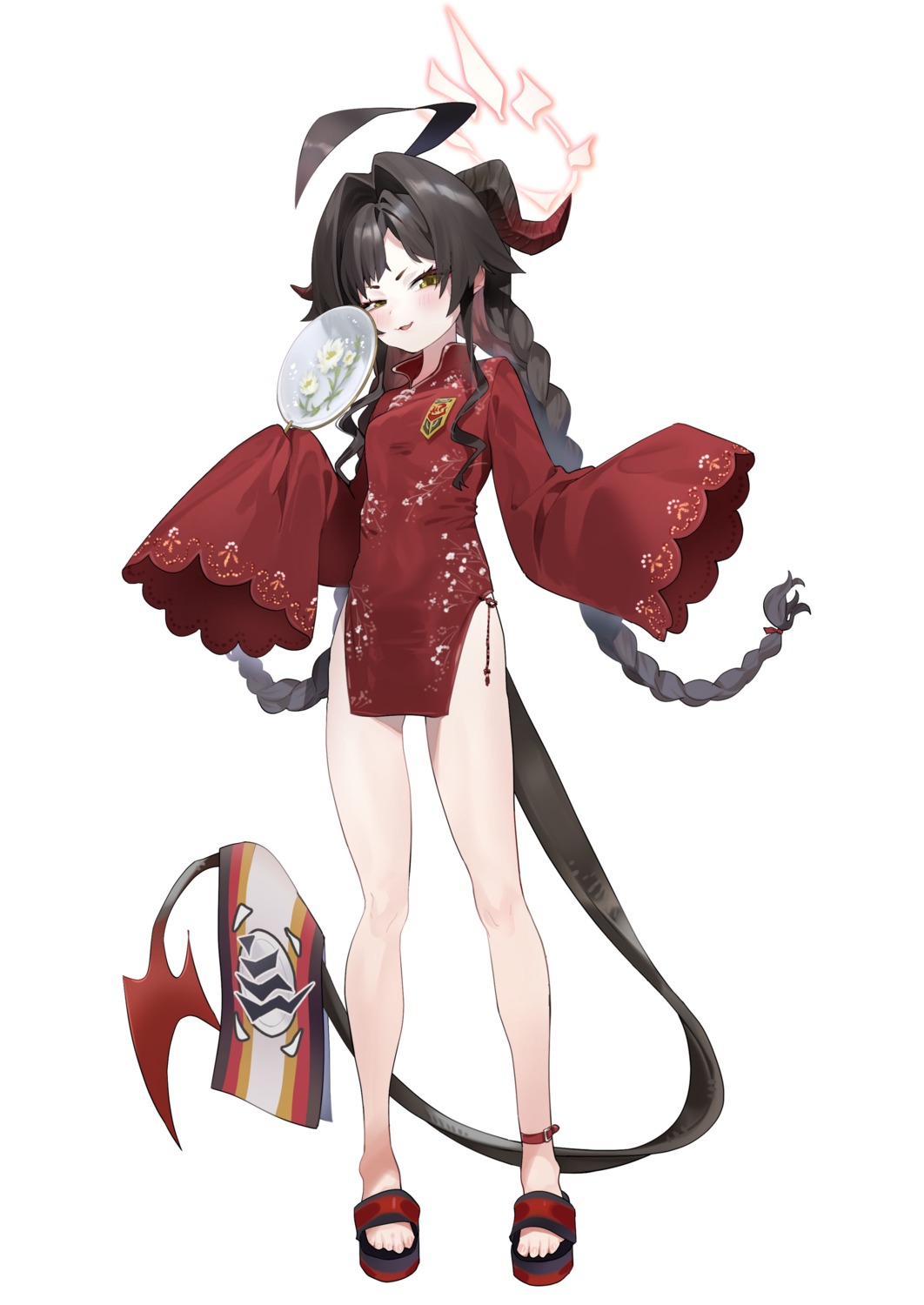 asian_clothes, blue_archive, devil, halo, horns, kinugawa_kasumi, tail, yanyo