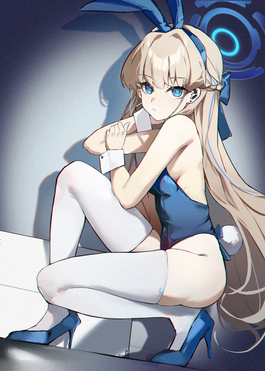 animal_ears, asuma_toki, blue_archive, bunny_ears, bunny_girl, halo, heels, no_bra, sakanafish, tail, thighhighs