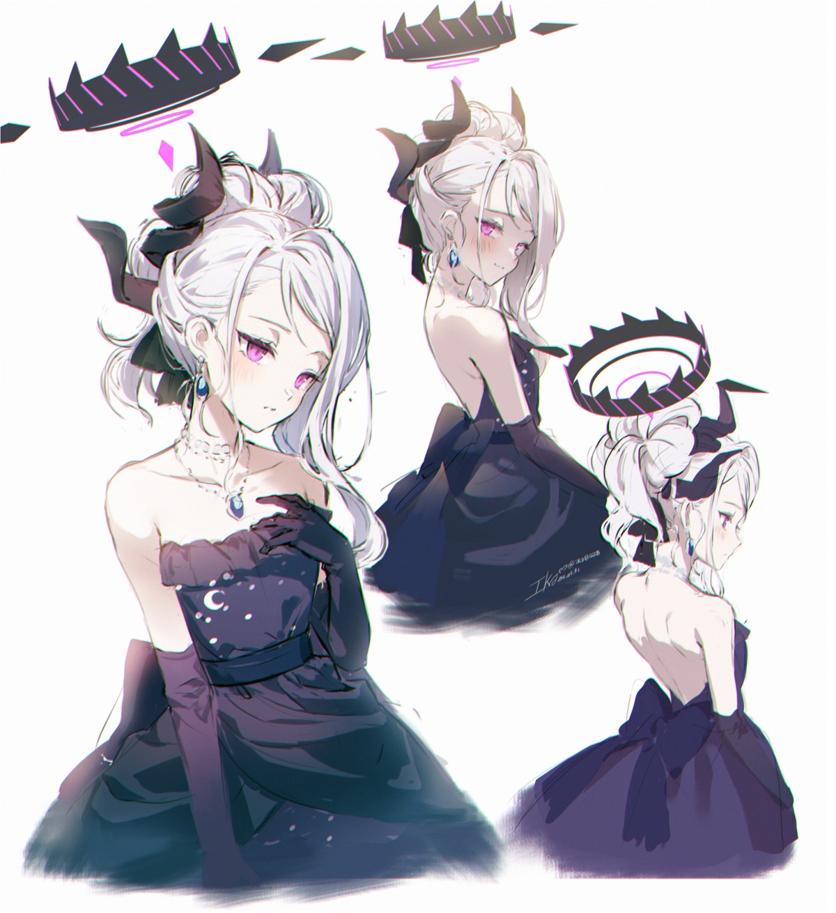 blue_archive, dress, halo, horns, ika_(4801055), no_bra, sorasaki_hina