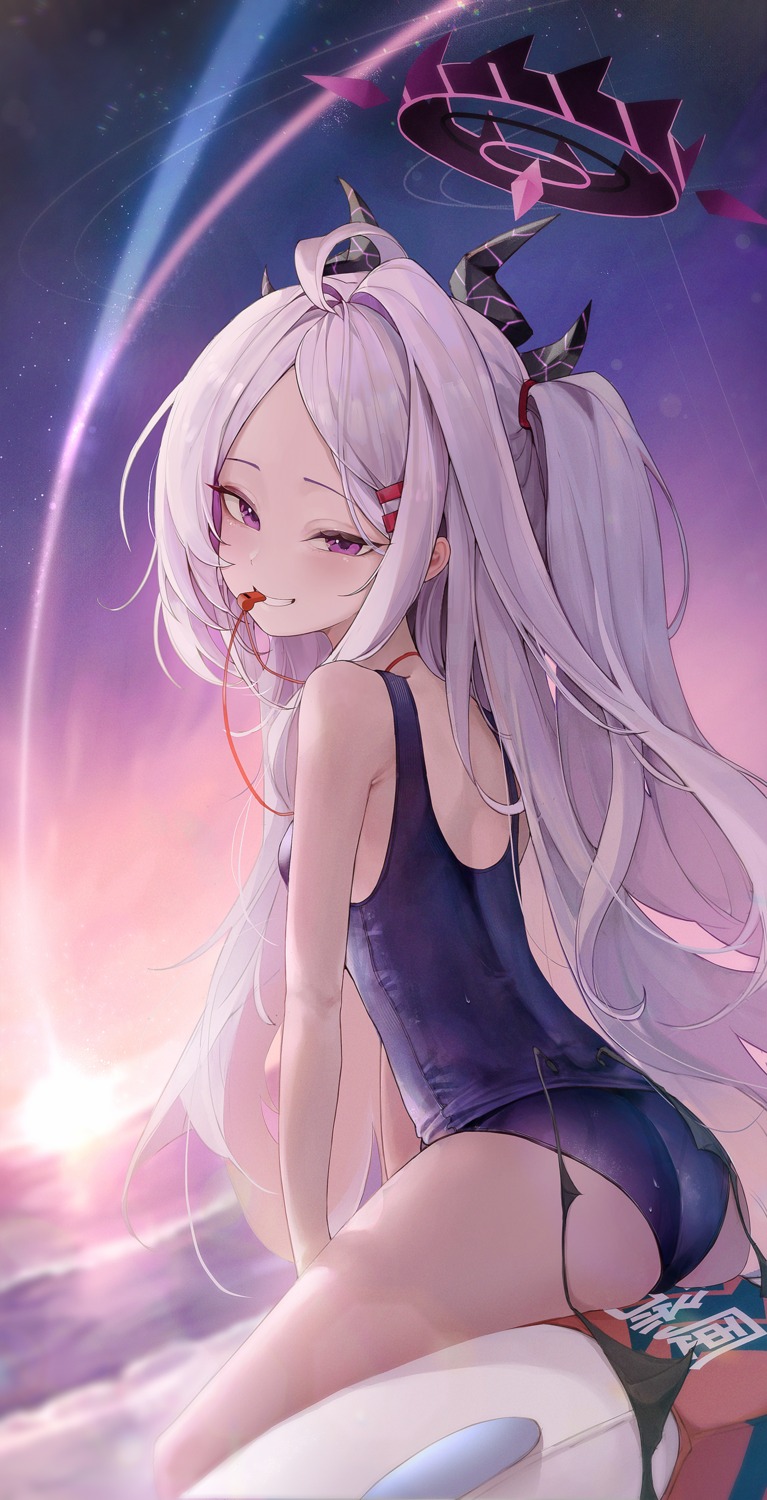 ass, blue_archive, bubble99, devil, halo, horns, school_swimsuit, sorasaki_hina, swimsuits, wings
