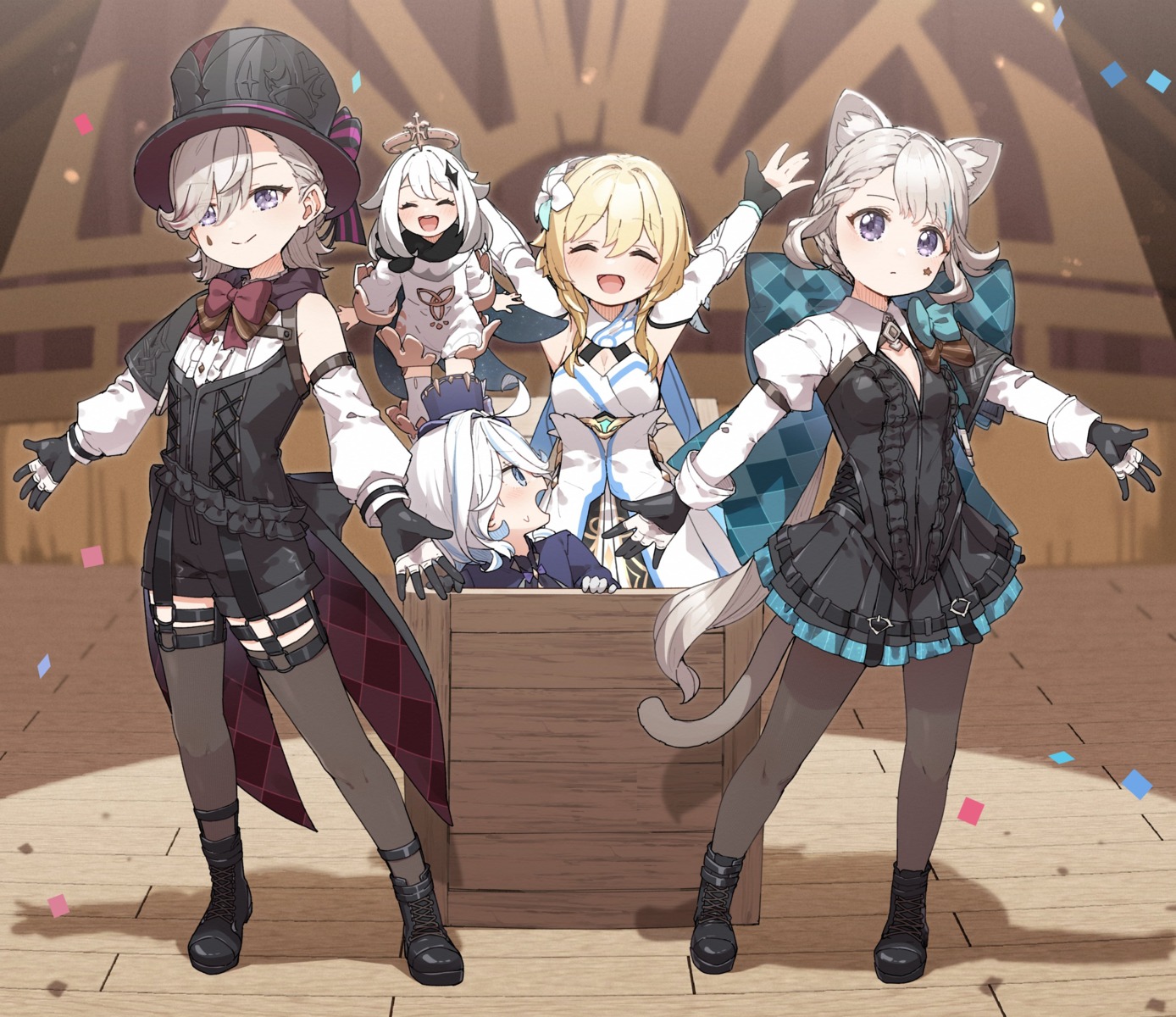 animal_ears, furina, garter, genshin_impact, kusaka_shi, lumine, lynette, lyney