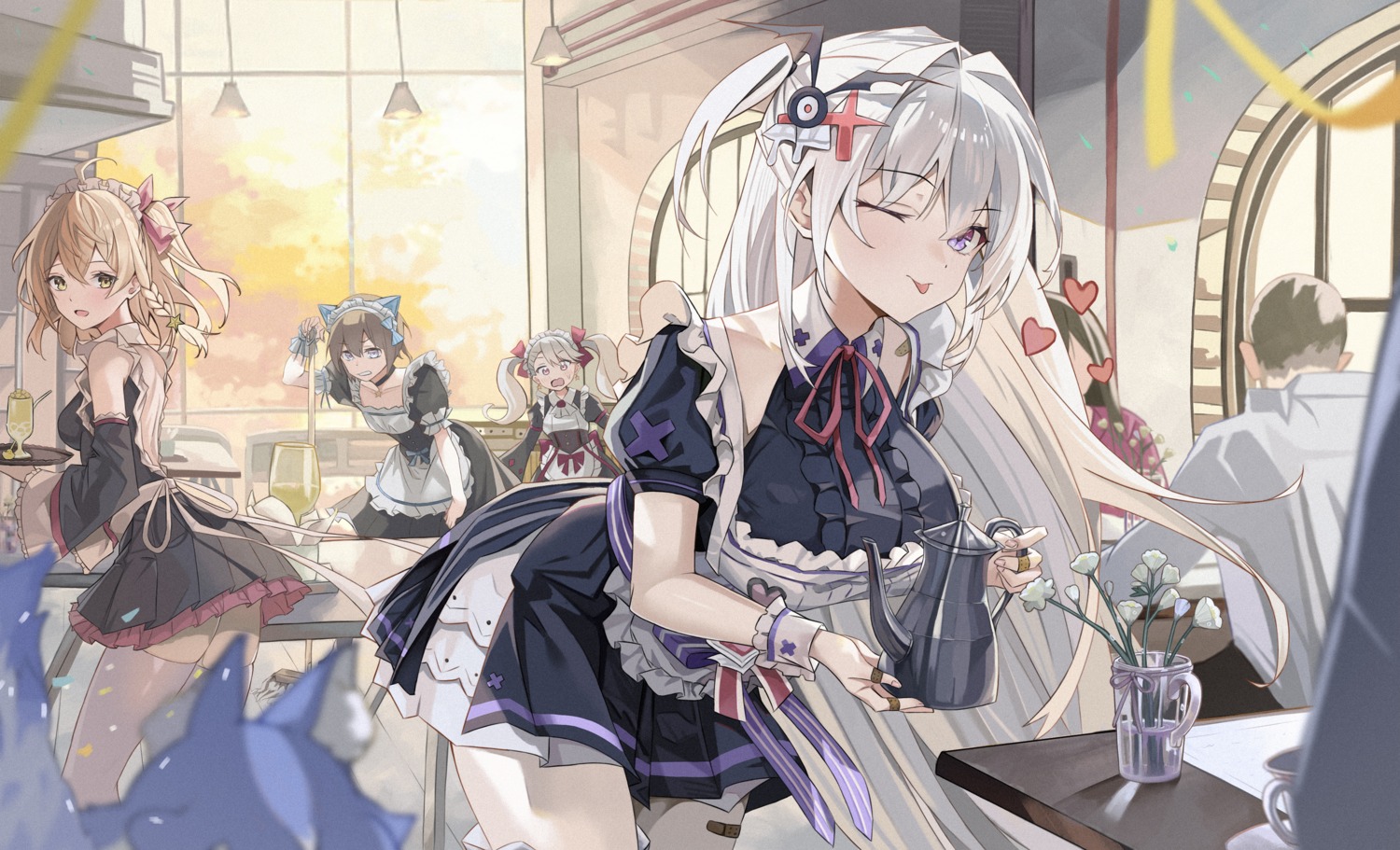 animal_ears, auguste, bandaid, epic7, maid, nekomimi, skirt_lift, thighhighs