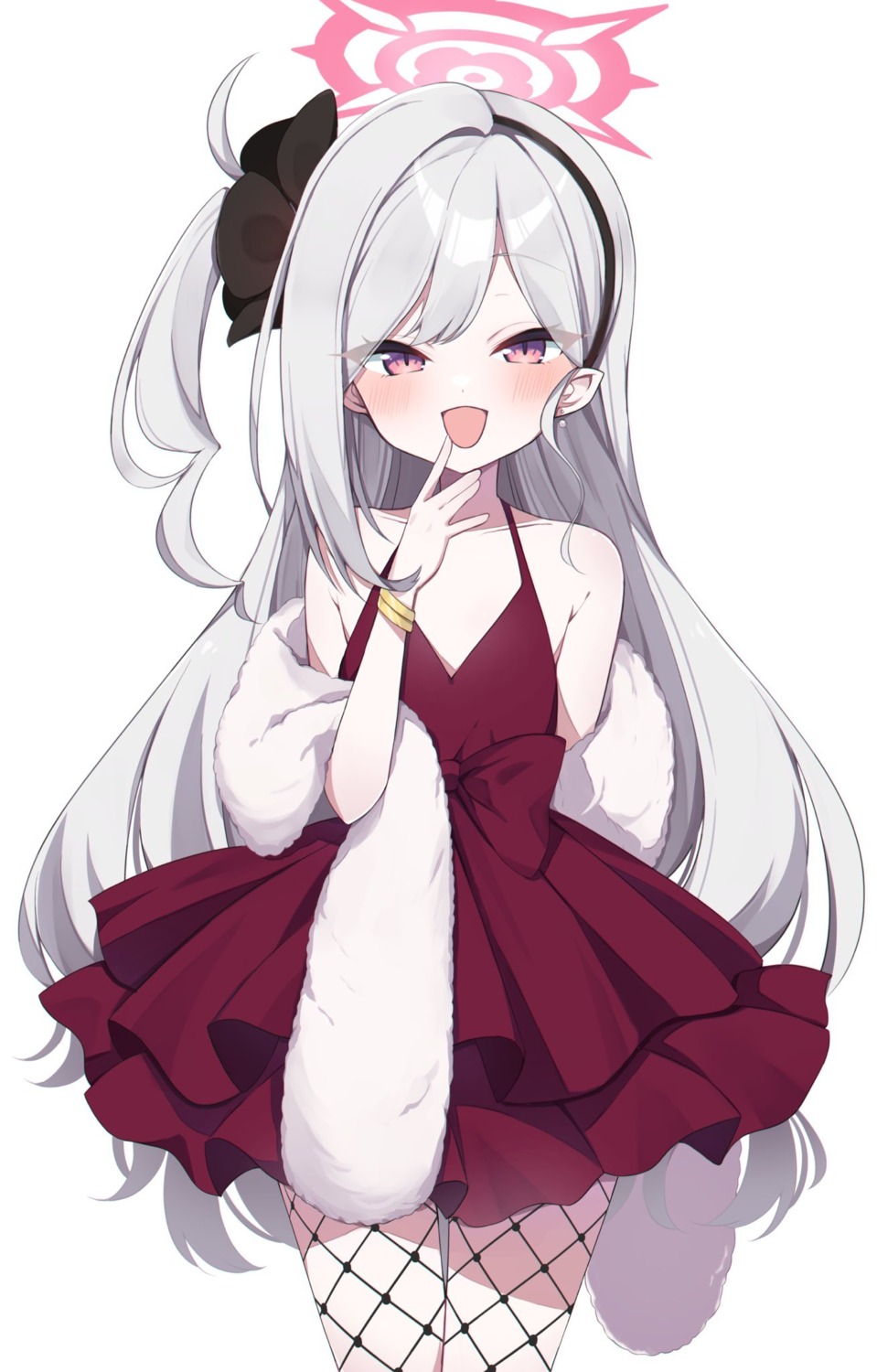 asagi_mutsuki, blue_archive, dress, fishnets, halo, murase48, no_bra, pantyhose