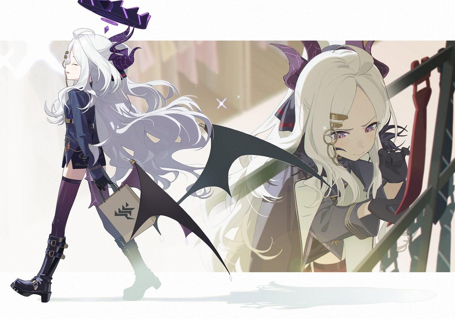 blue_archive, devil, eggplus, halo, heels, horns, sorasaki_hina, thighhighs, uniform, wings