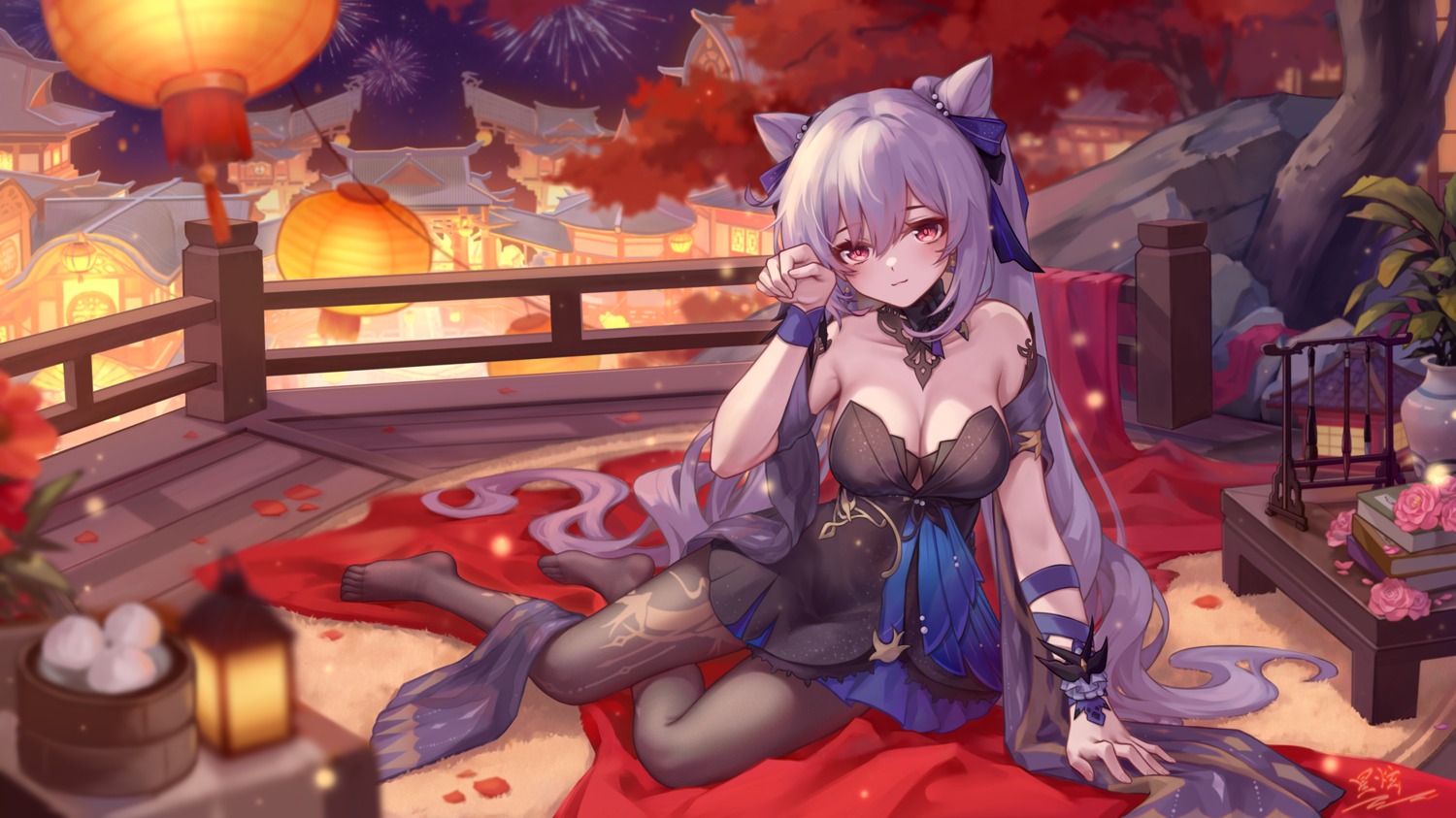 genshin_impact, keqing, no_bra, pantyhose, yelan_xing_xuan