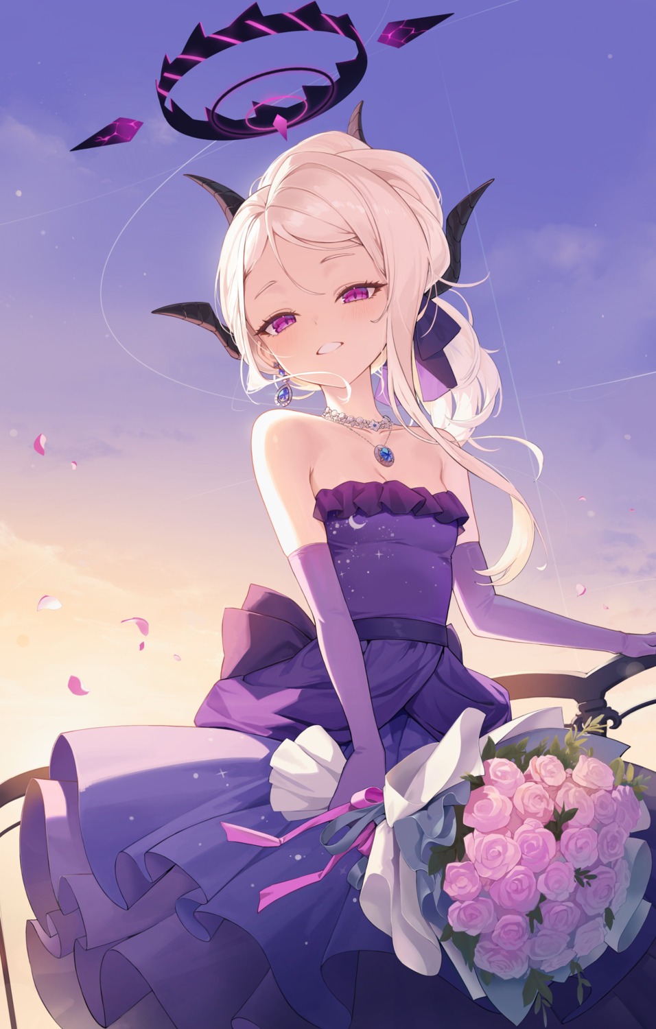 blue_archive, dkxlek, dress, halo, horns, no_bra, sorasaki_hina